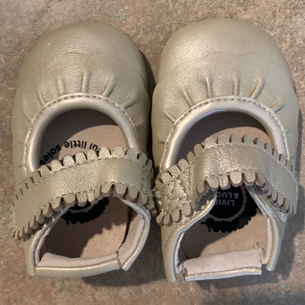 Livie & Luca tan sparkle shoes